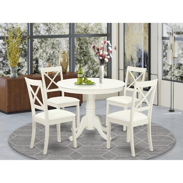 East West Furniture 5 Piece Antique Kitchen Table Set - Linen White ANBO5-LWH-LC - main